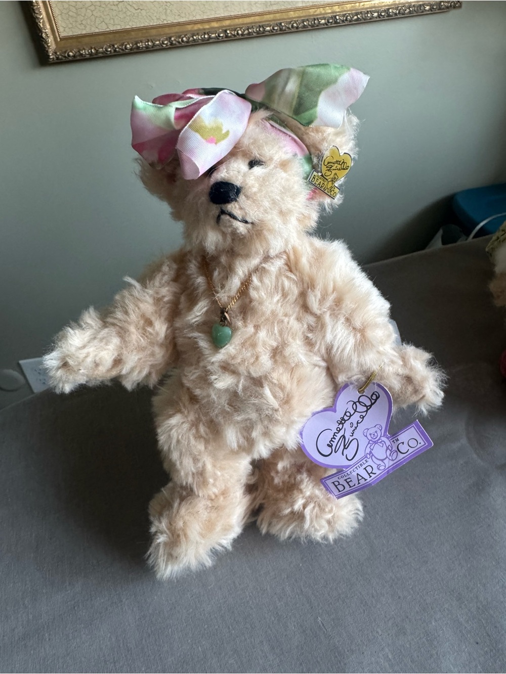 Annette Funicello Collector Bear with Pink & Green Floral Headscarf -